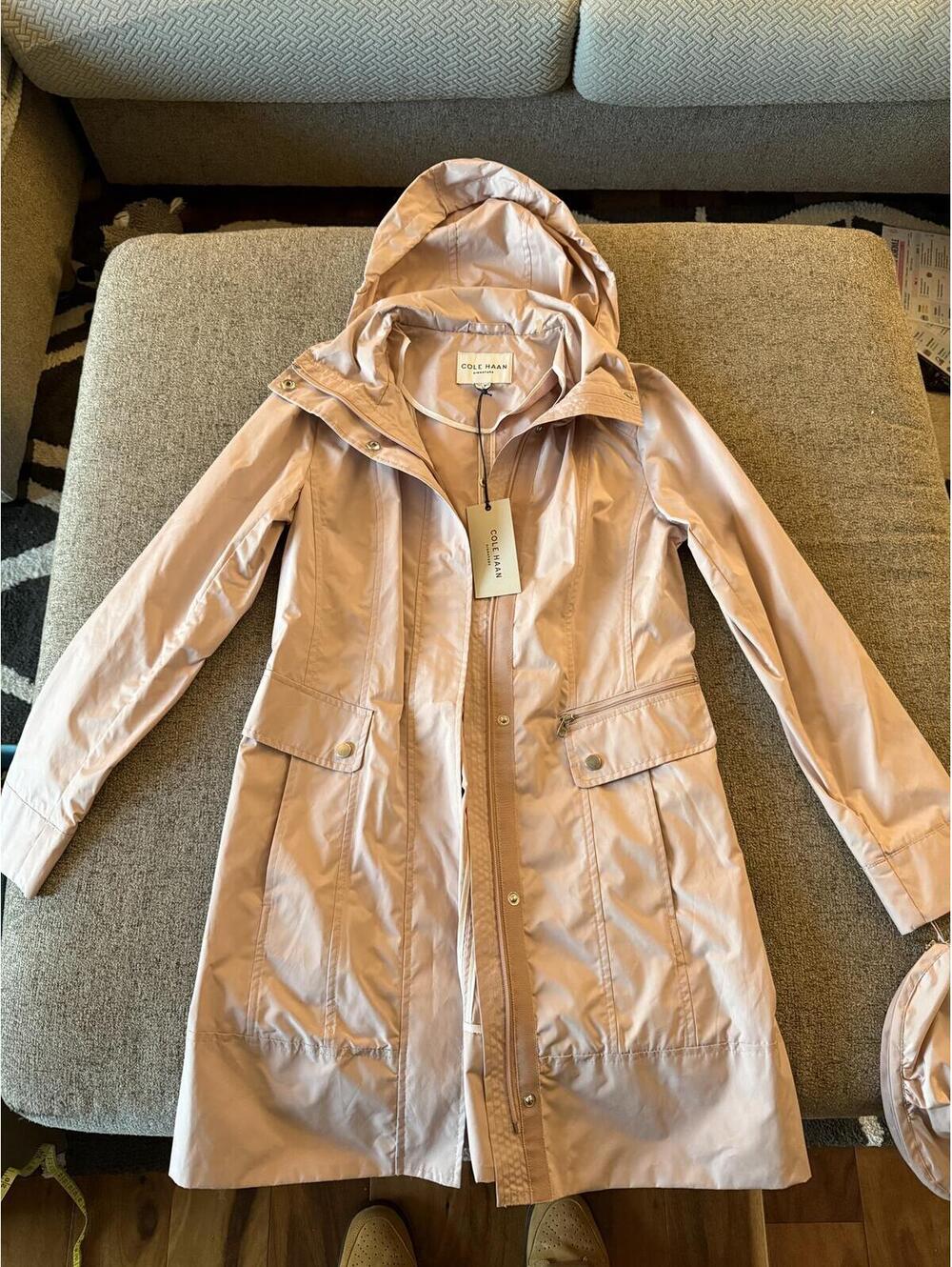 Cole Haan Signature Women's Hooded Lightweight Raincoat Coat Blush Pink Size XS